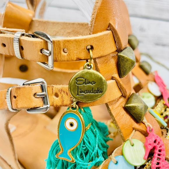ELINA LINARDAKI Sandals - Beige  Ankle Strap Charm Flat Sandals - Picture 6 of 12